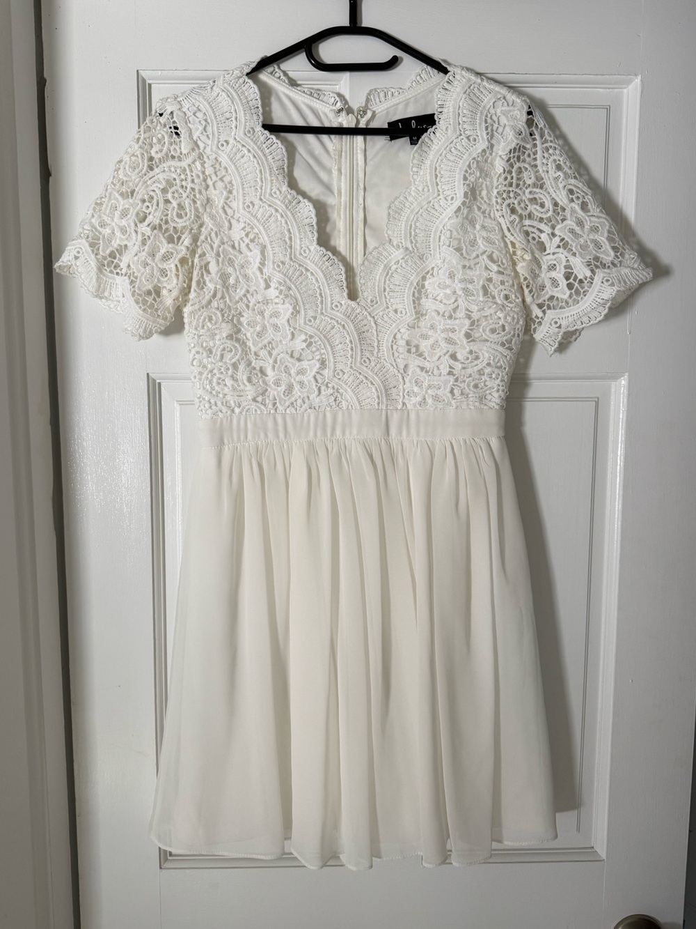 Lulu's Ivory Lace-Top Chiffon Mini Dress